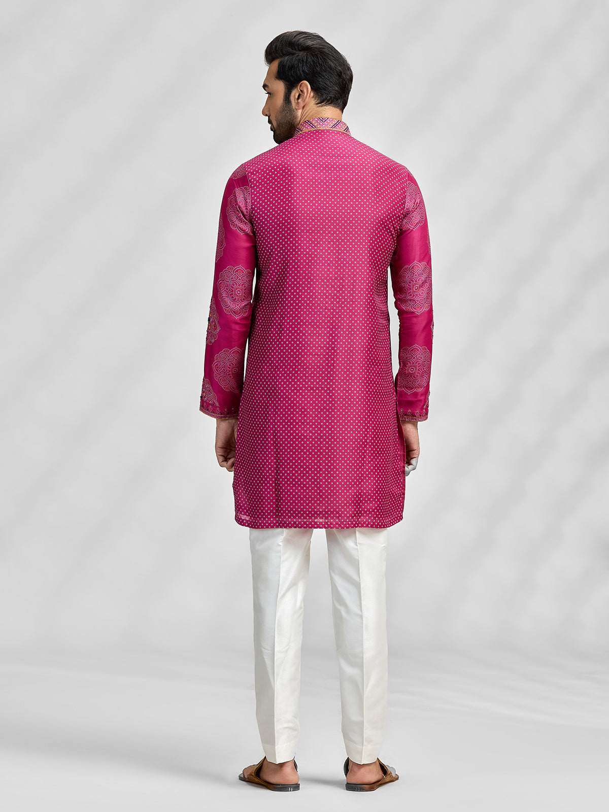 Magenta silk bandhani embroidered festive kurta suit