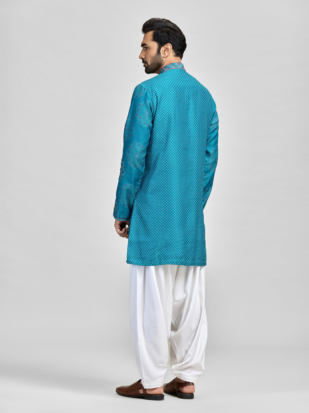 Blue silk bandhani salwar embroidered celebration ensemble