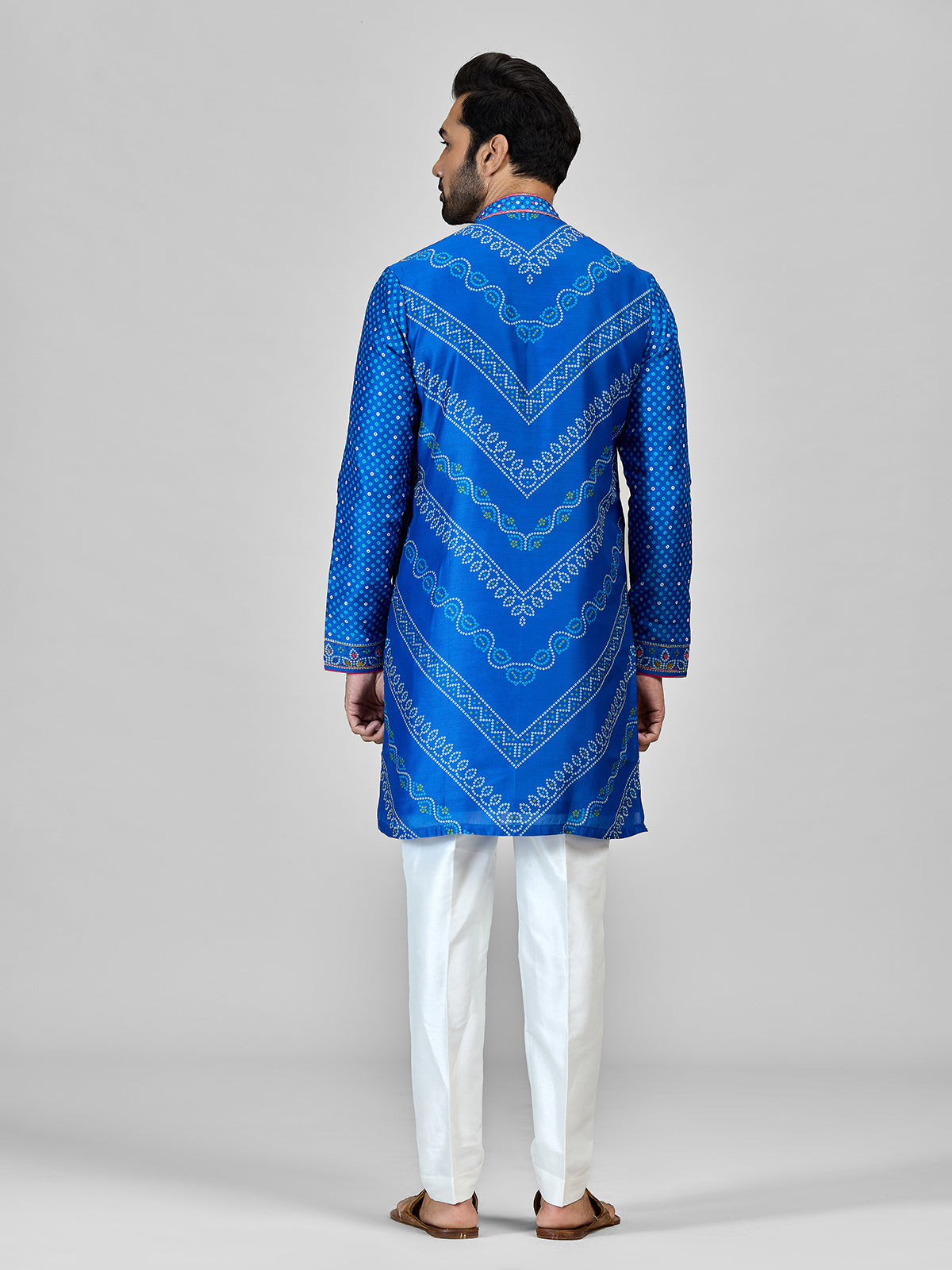 Blue silk bandhani aari and pitta kurta set