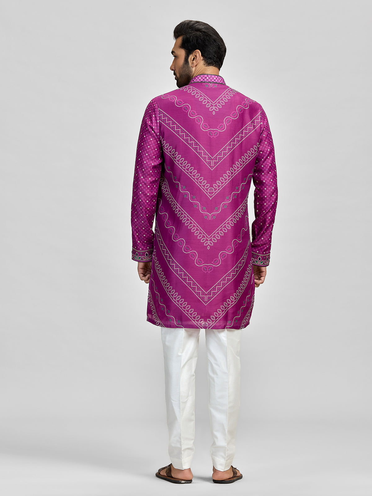 Purple silk embroidered bandhani festive kurta suit