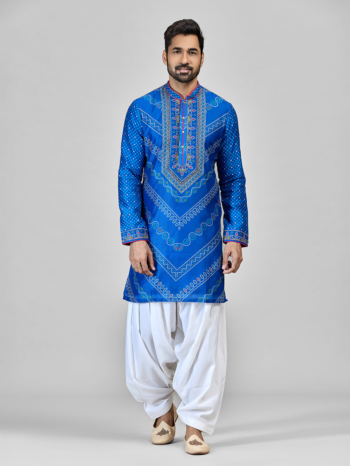 Blue silk bandhani aari salwar festive set
