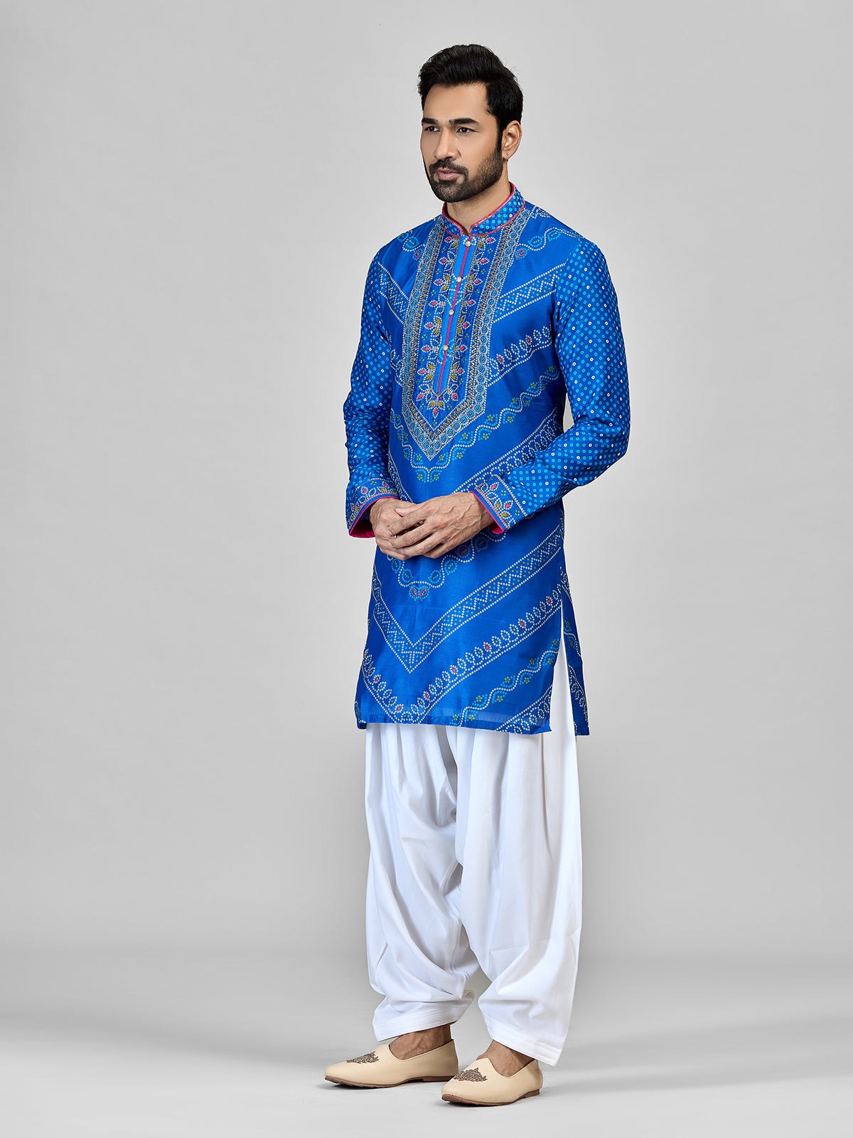 Blue silk bandhani aari salwar festive set