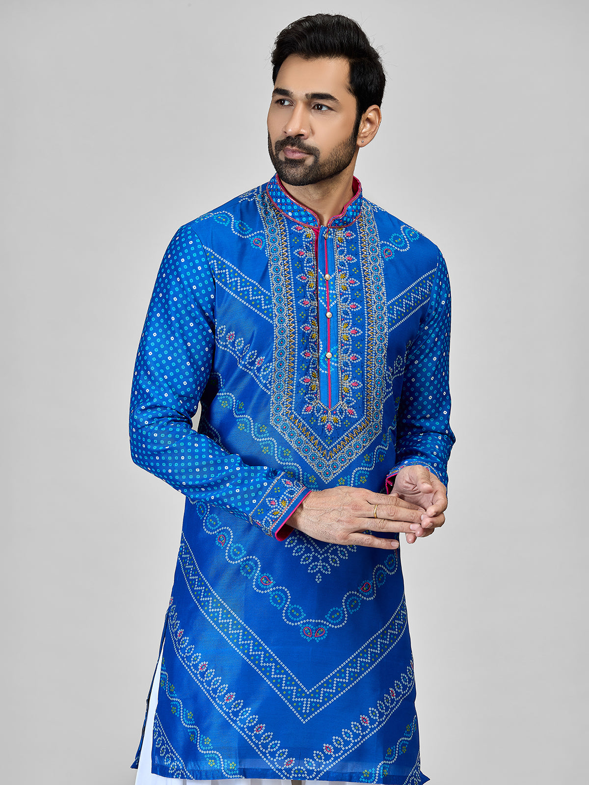 Blue silk bandhani aari salwar festive set