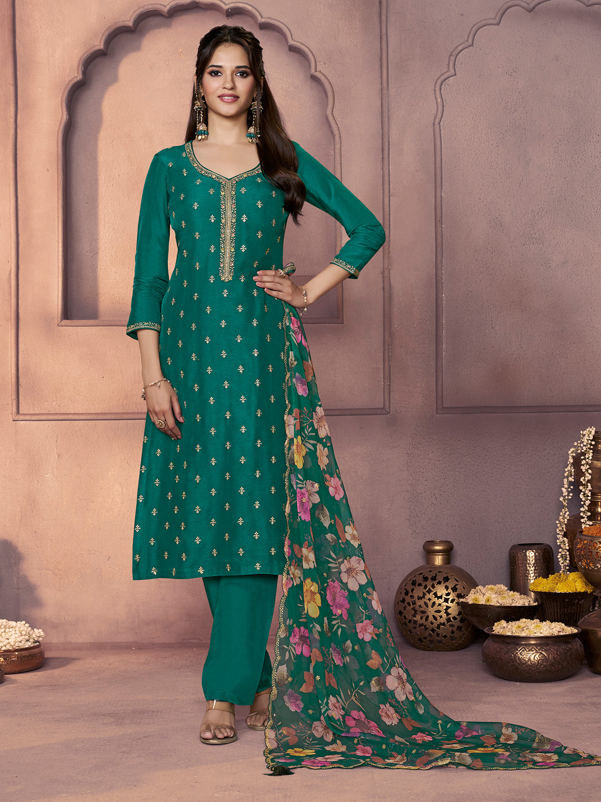 Teal green mehndi glow ethnic wear