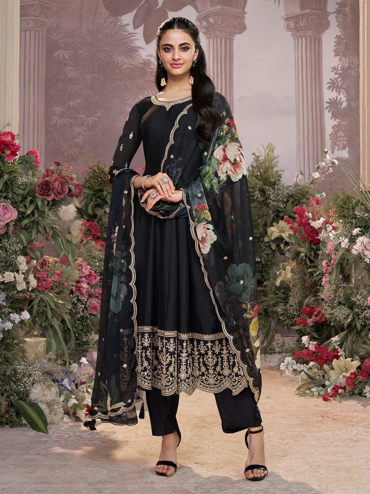 Black chinon luxe evening anarkali charm