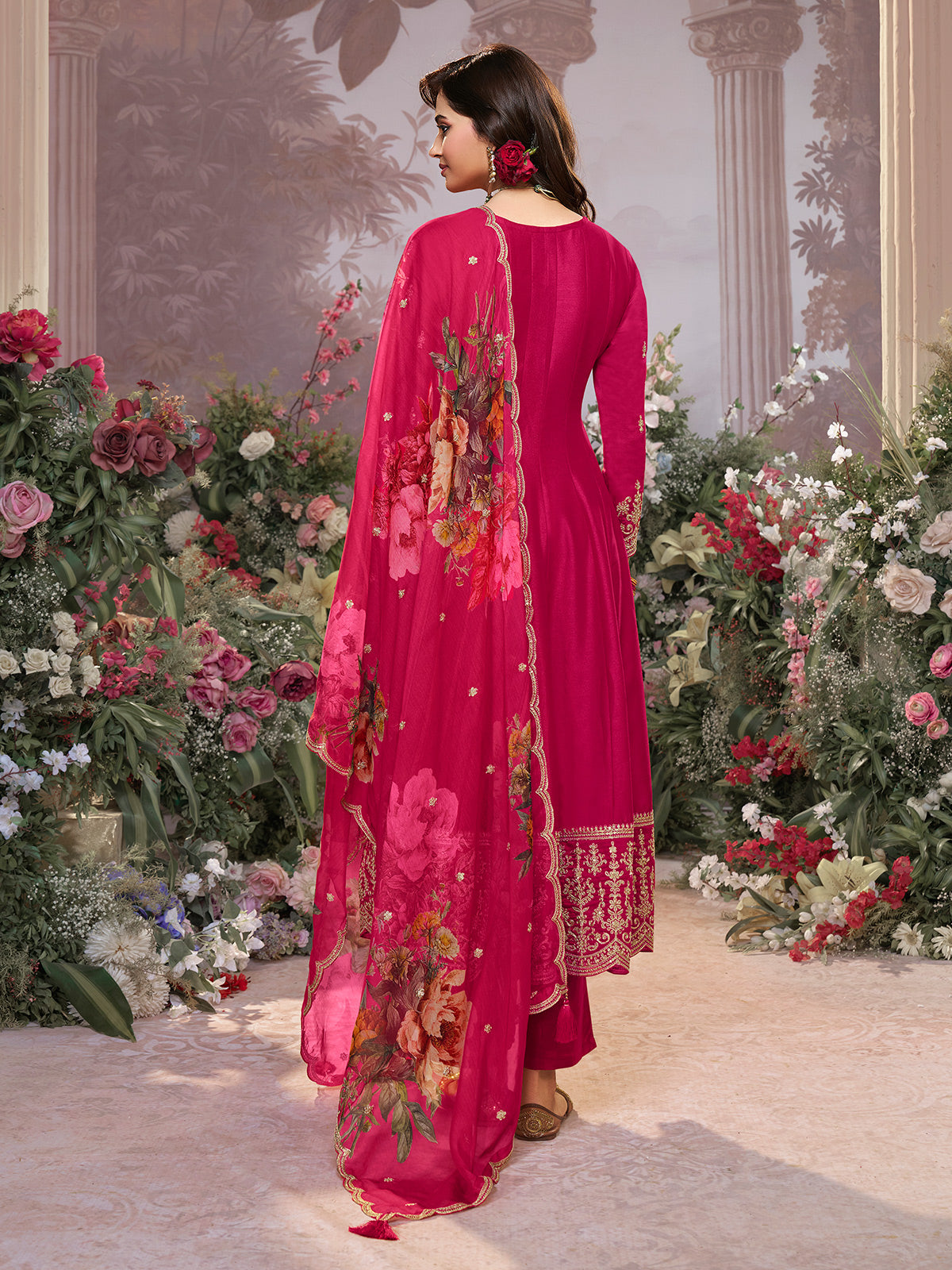 Hot pink vibrant chinon salwar suit for women