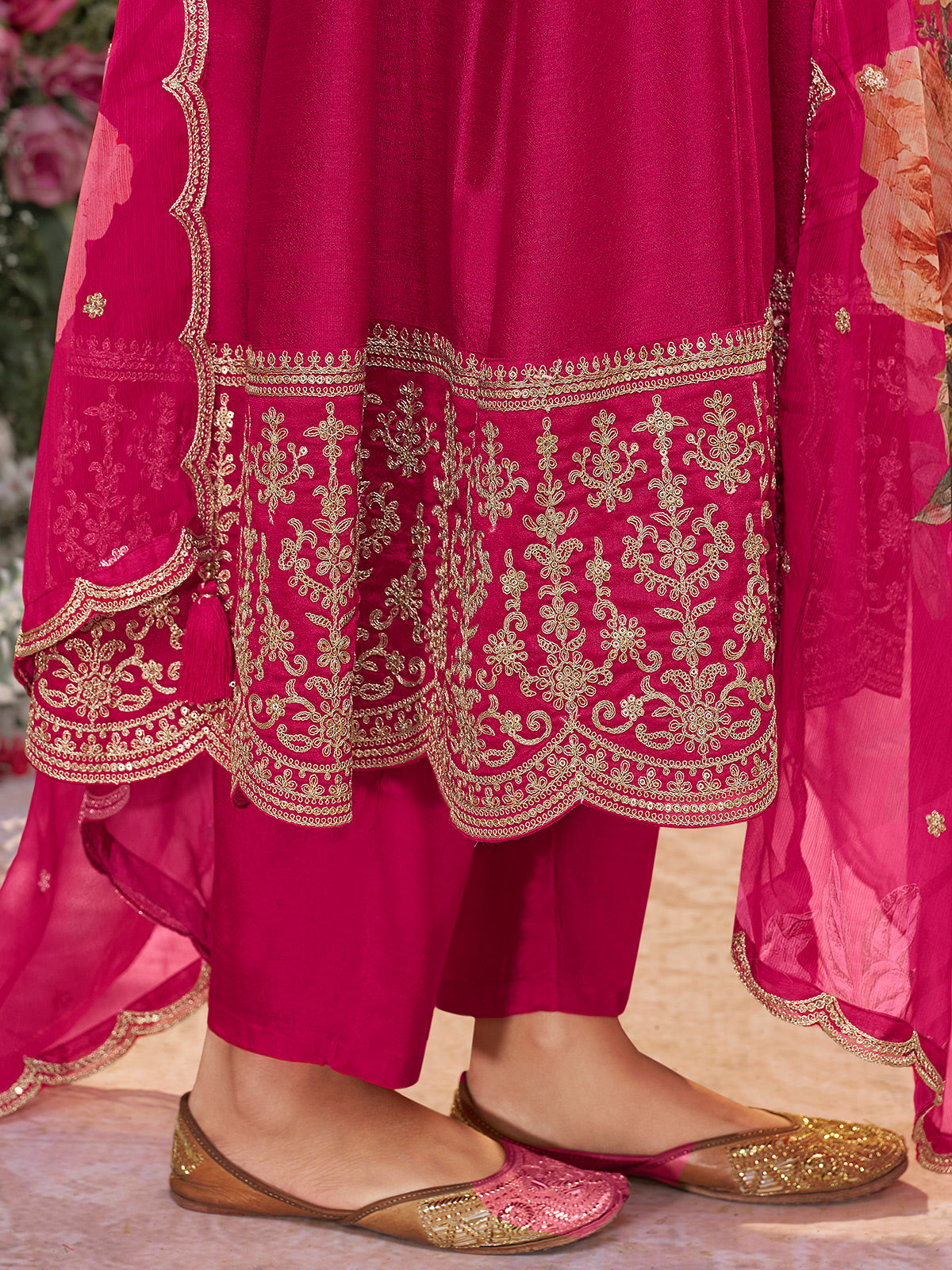 Hot pink vibrant chinon salwar suit for women