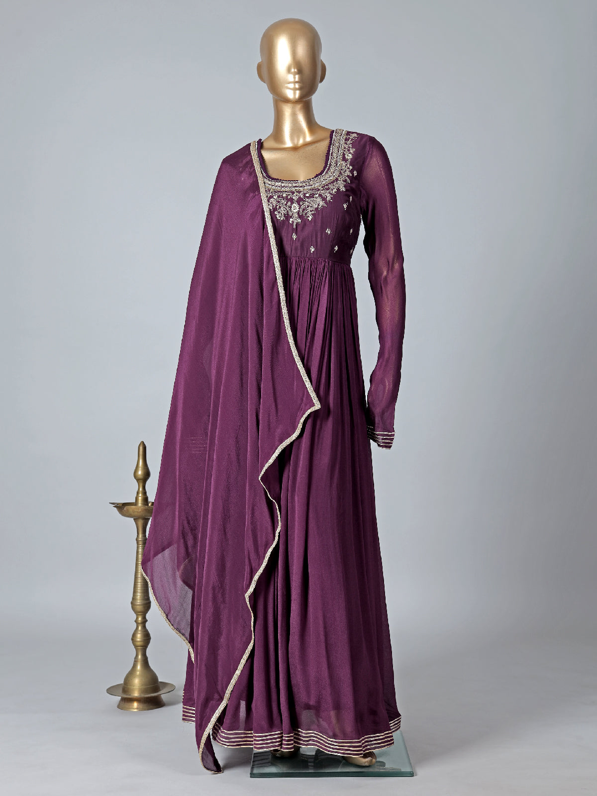 Traditional wine georgette anarkali suit