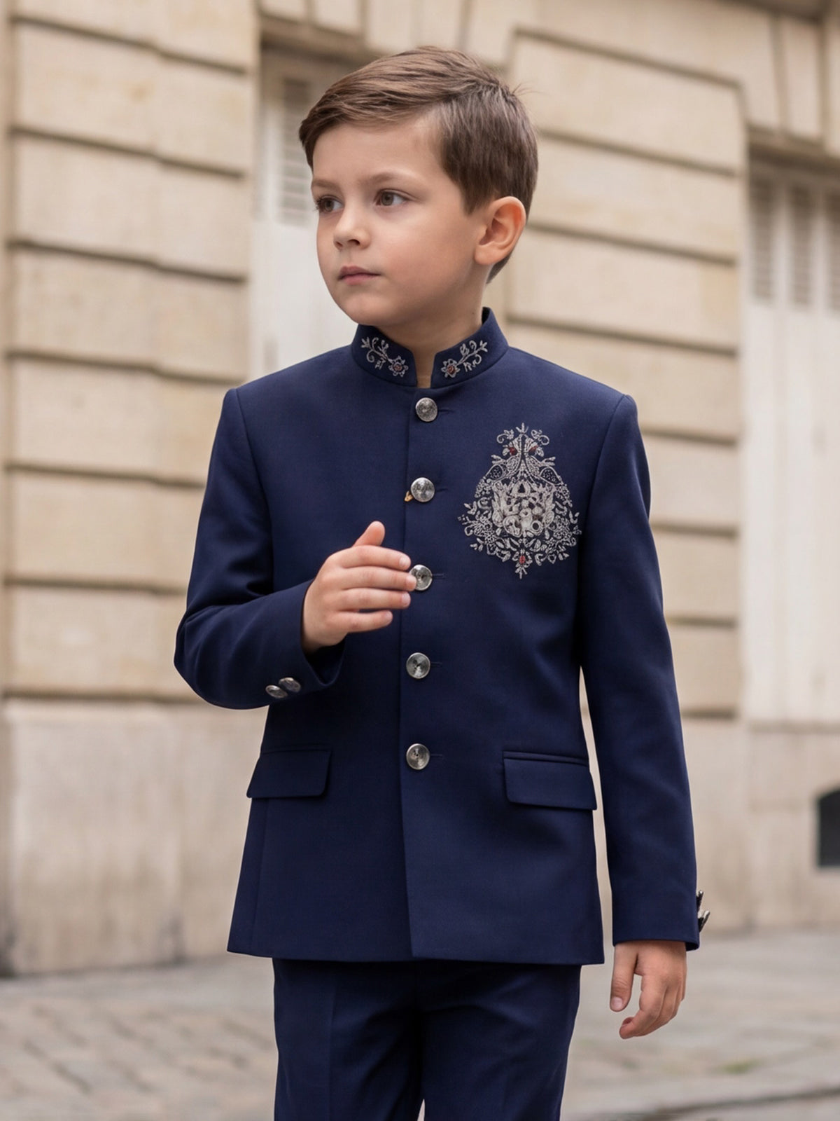Navy terry rayon jodhpuri suit for boys
