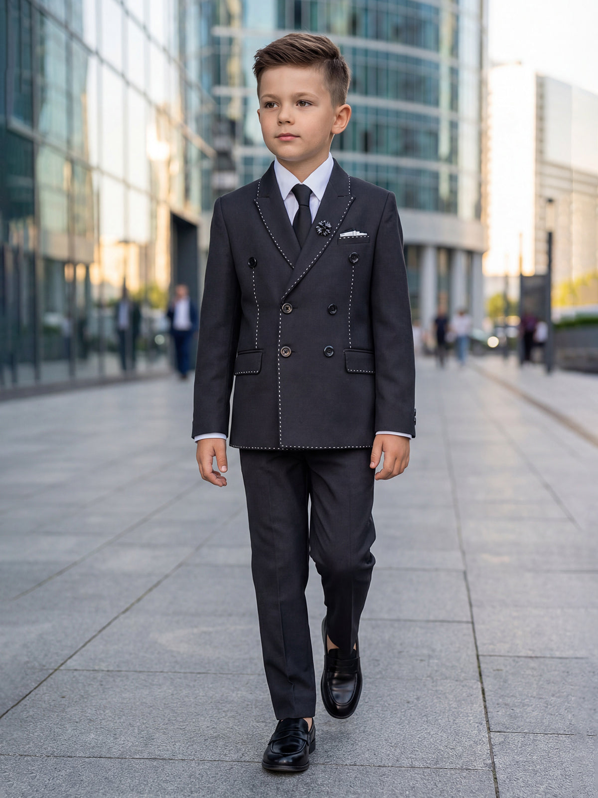 Black boys coat suit with peak lapel collar