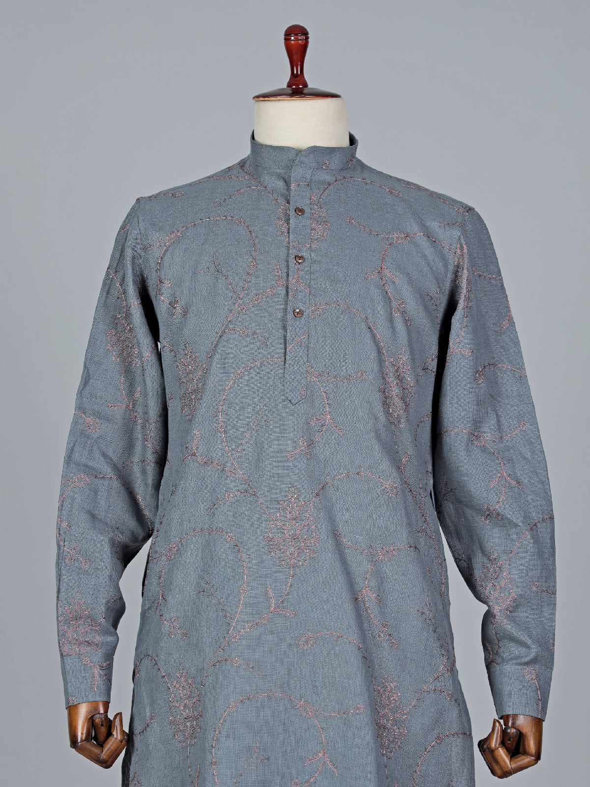 Grey cotton silk embroidery kurta suit