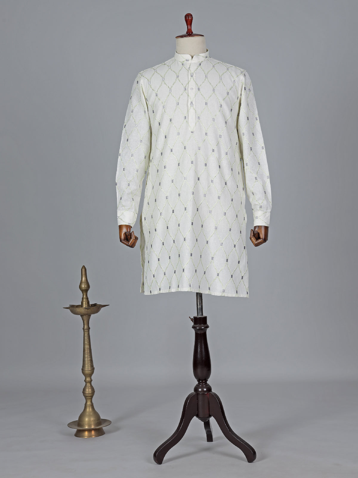 Pista green cotton embroidery kurta suit for mens