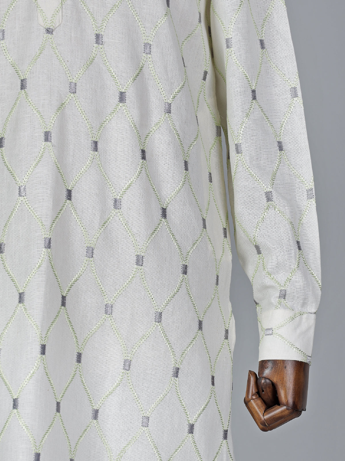 Pista green cotton embroidery kurta suit for mens