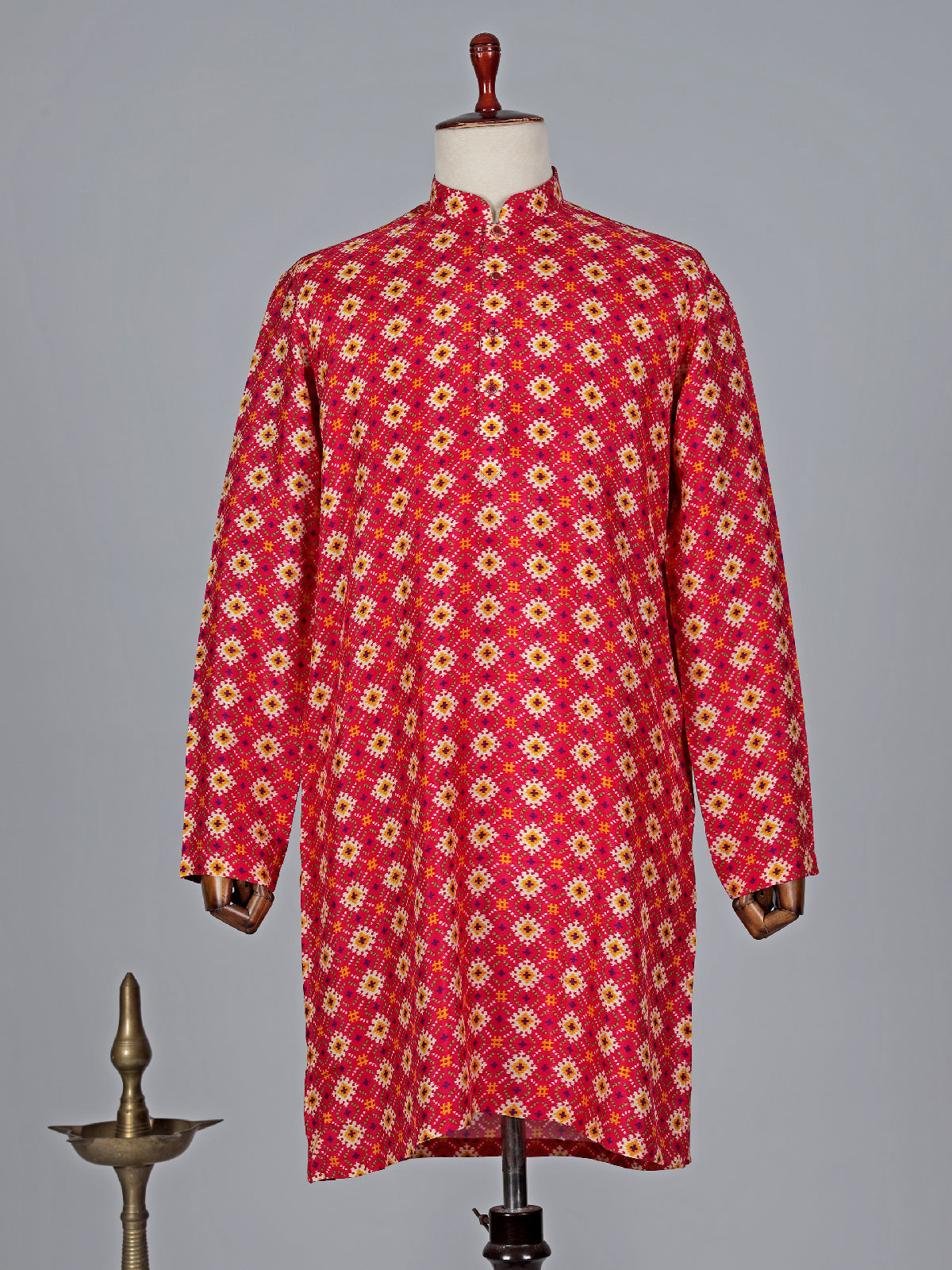 Latest red printed cotton kurta suit