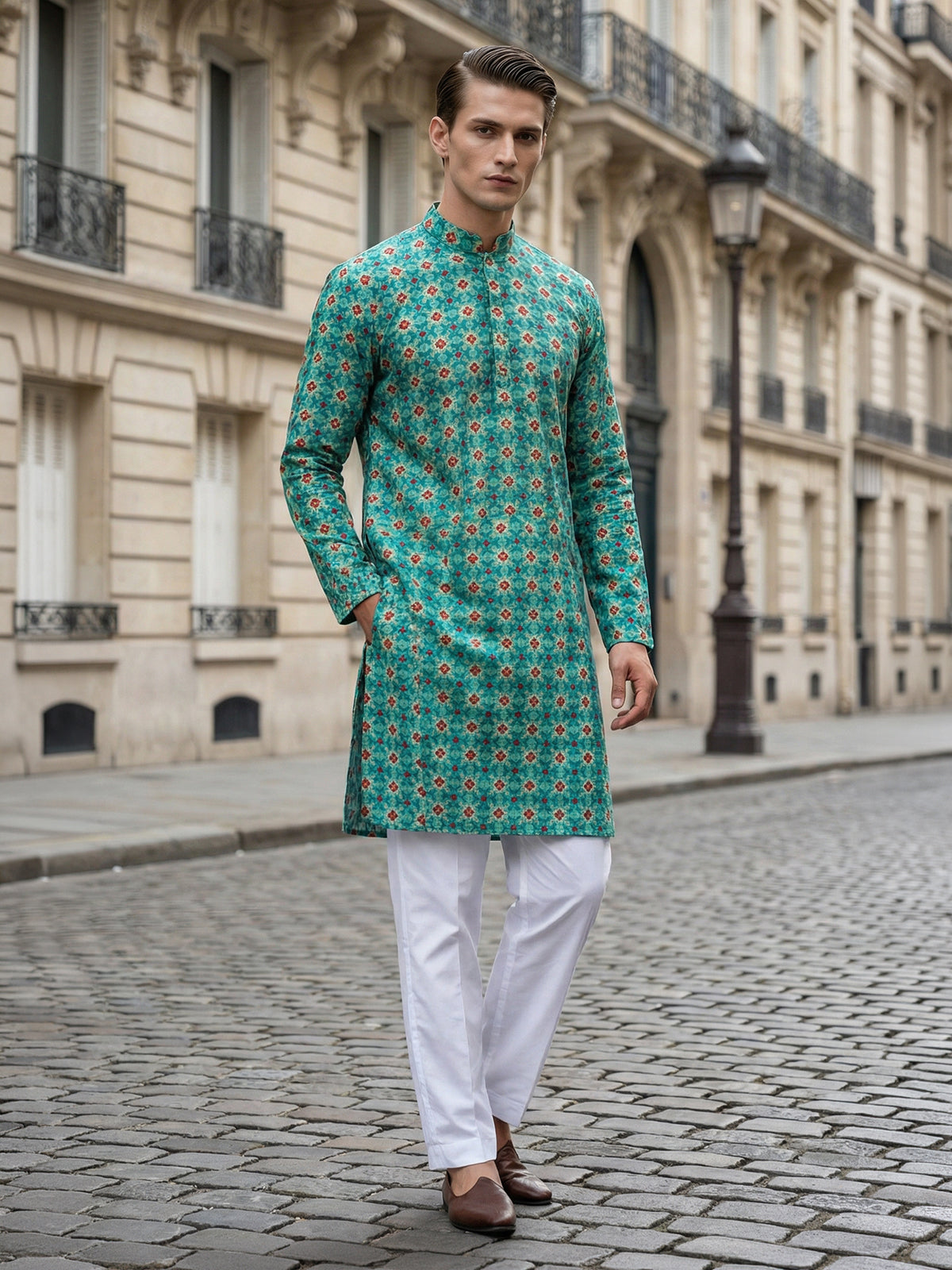 Rama green traditional printed kurta suit
