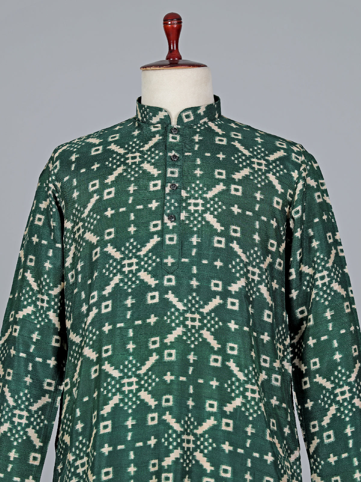 Printed cotton dark green kurta suit