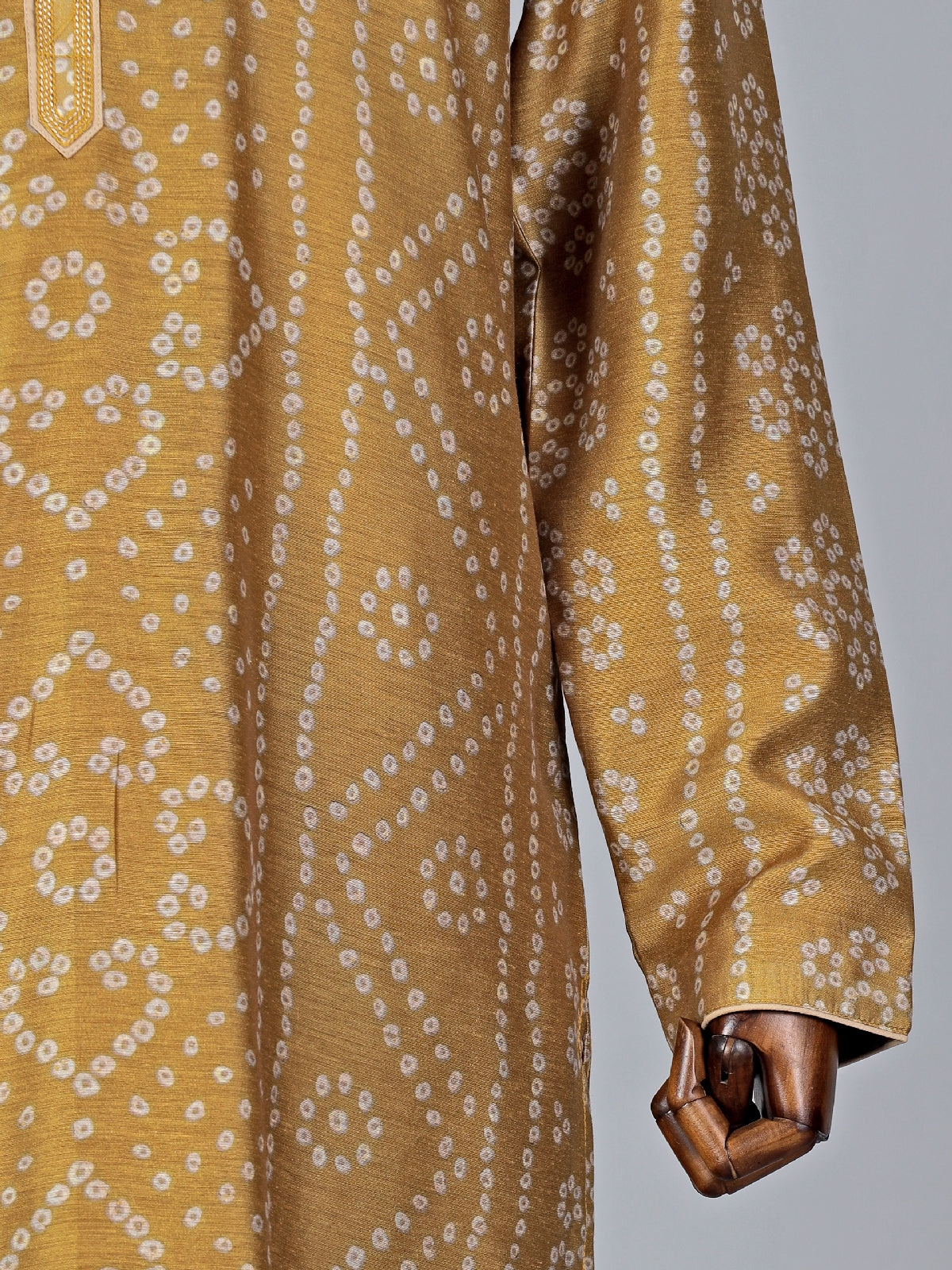 Dusty yellow silk printed kurta suit