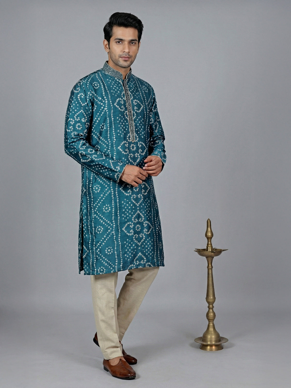 Latest rama blue silk kurta suit for mens festive wear