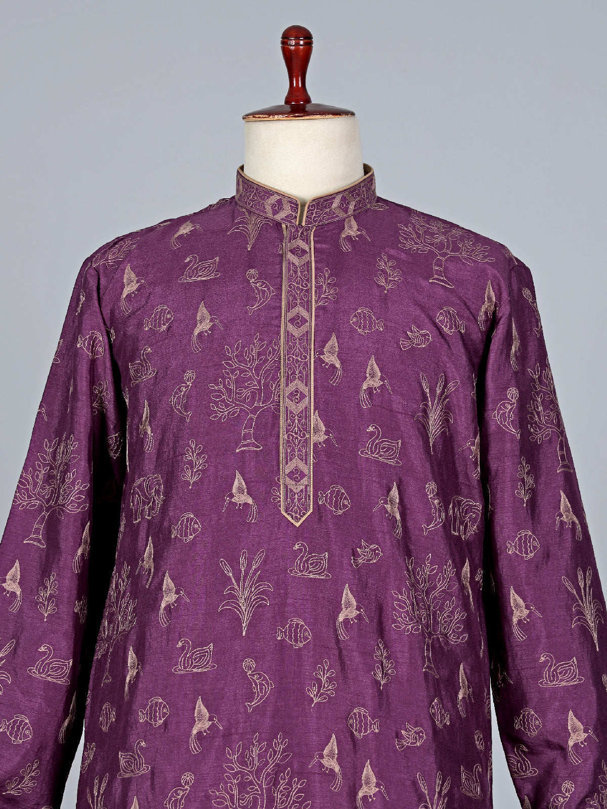 Wine raw silk embroidery kurta suit