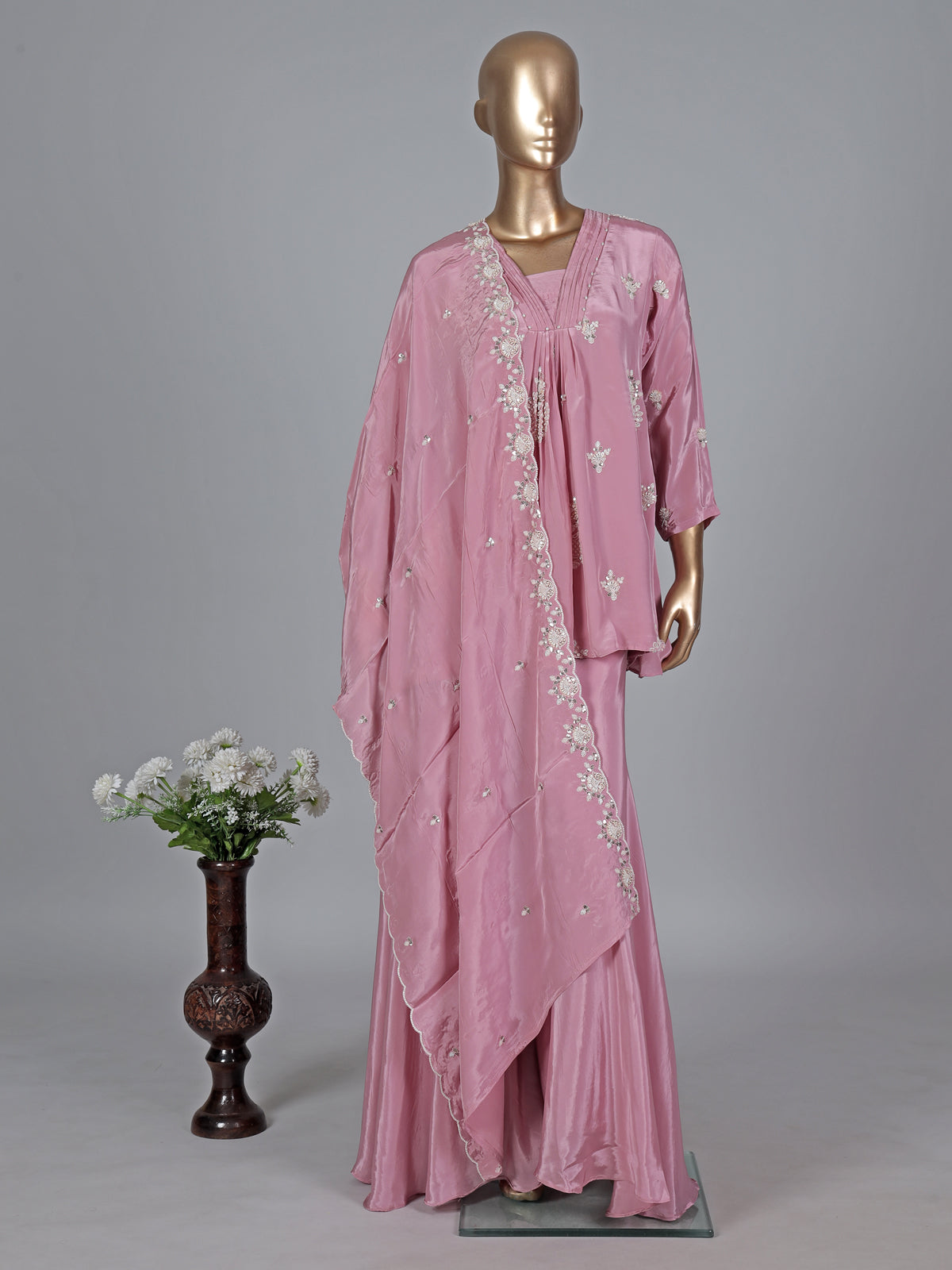 Rose pink georgette silk embroidered salwar suit