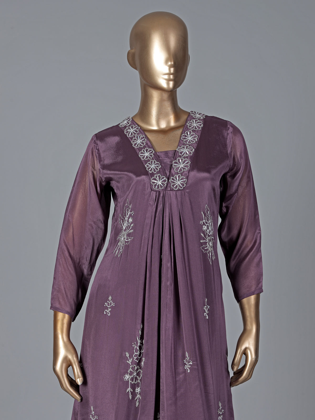 Purple satin georgette silk anarkali salwar suit