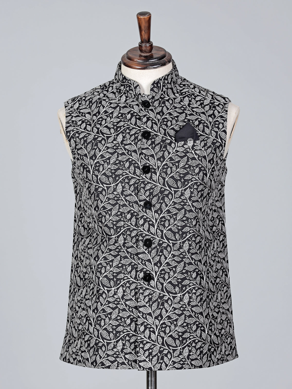 Black cotton silk embroidered waistcoat in regal finish