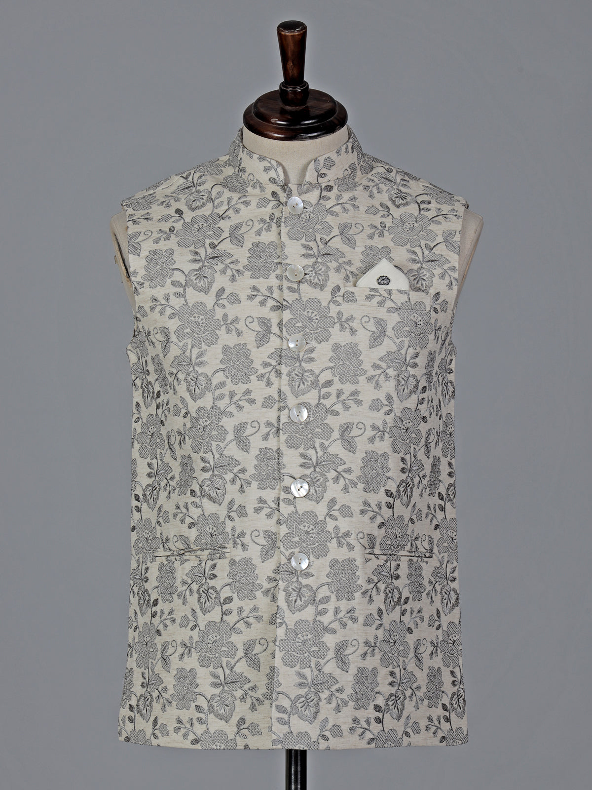 Cream cotton silk zari highlighted ethnic waistcoat