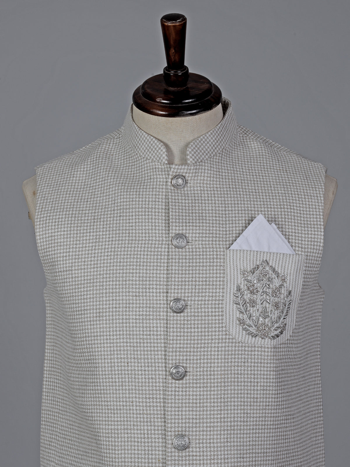 Beige chanderi silk waistcoat with sequins embroidery accent