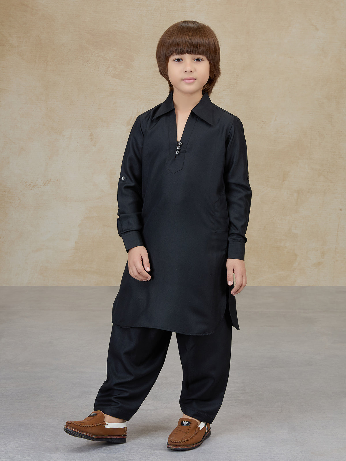 Classic black cotton pathani kurta salwar set
