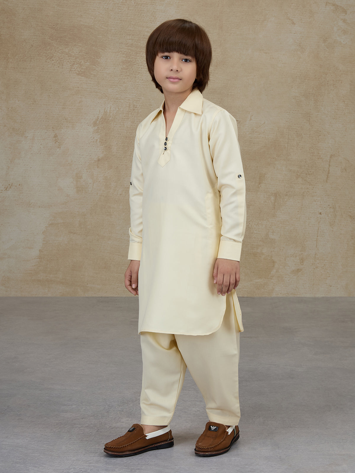 Light beige cotton pathani kurta salwar ensemble