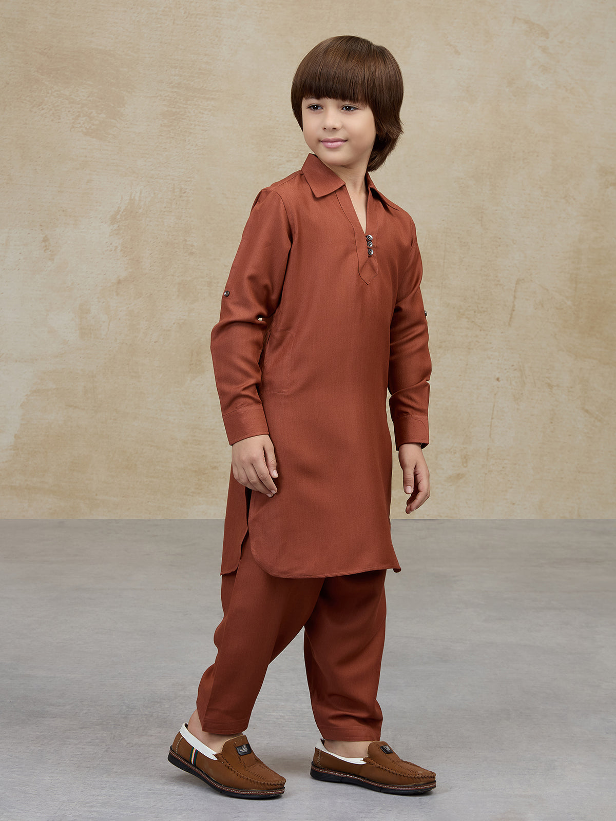 Brown cotton pathani kurta salwar ethnic set