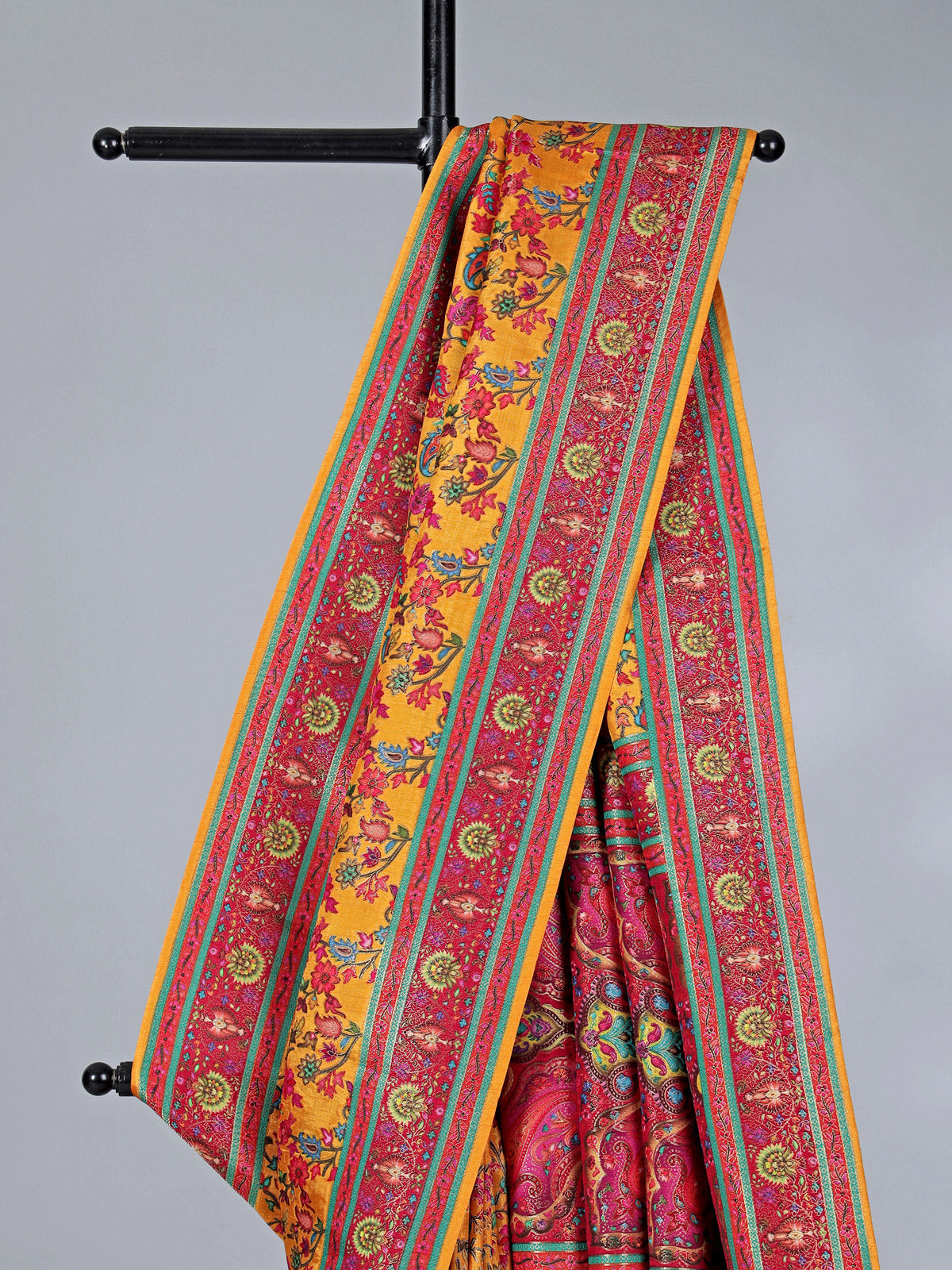 Yellow semi pashmina silk saree with zari shine