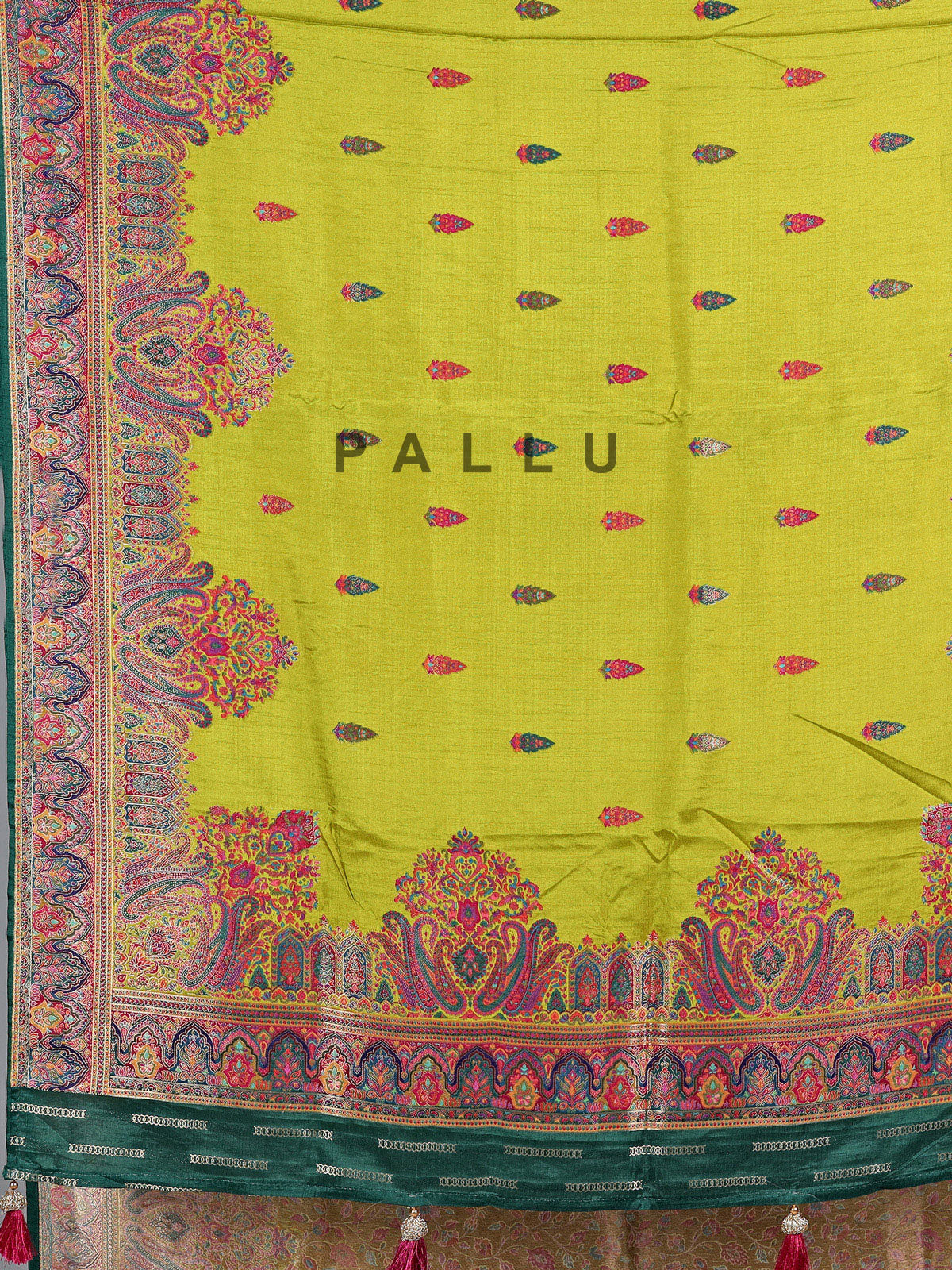 Light green semi pashmina silk saree for festive wear