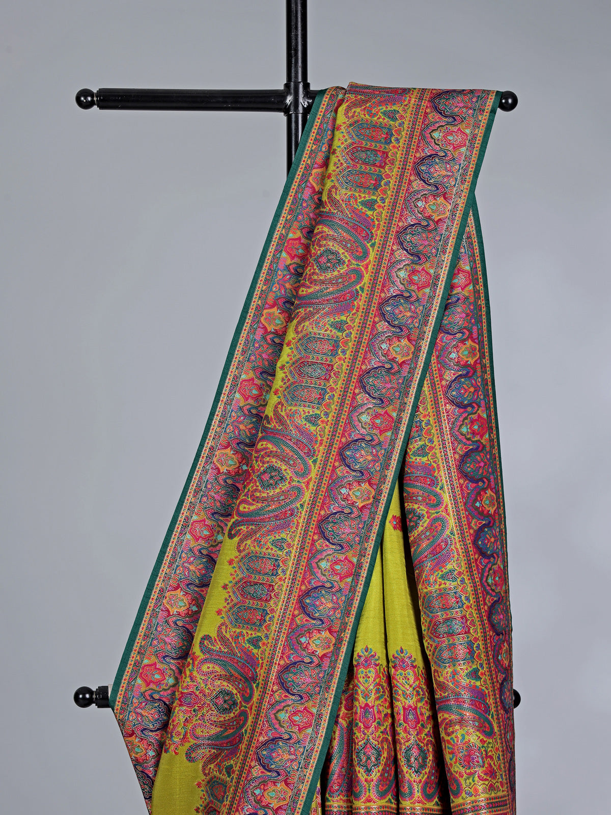 Light green semi pashmina silk saree for festive wear