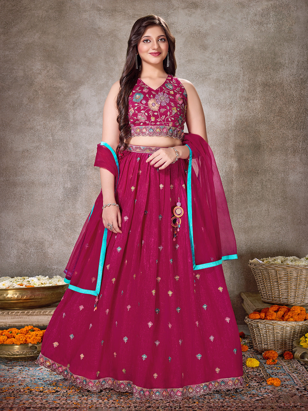 Maroon wedding wear lehenga choli for girls