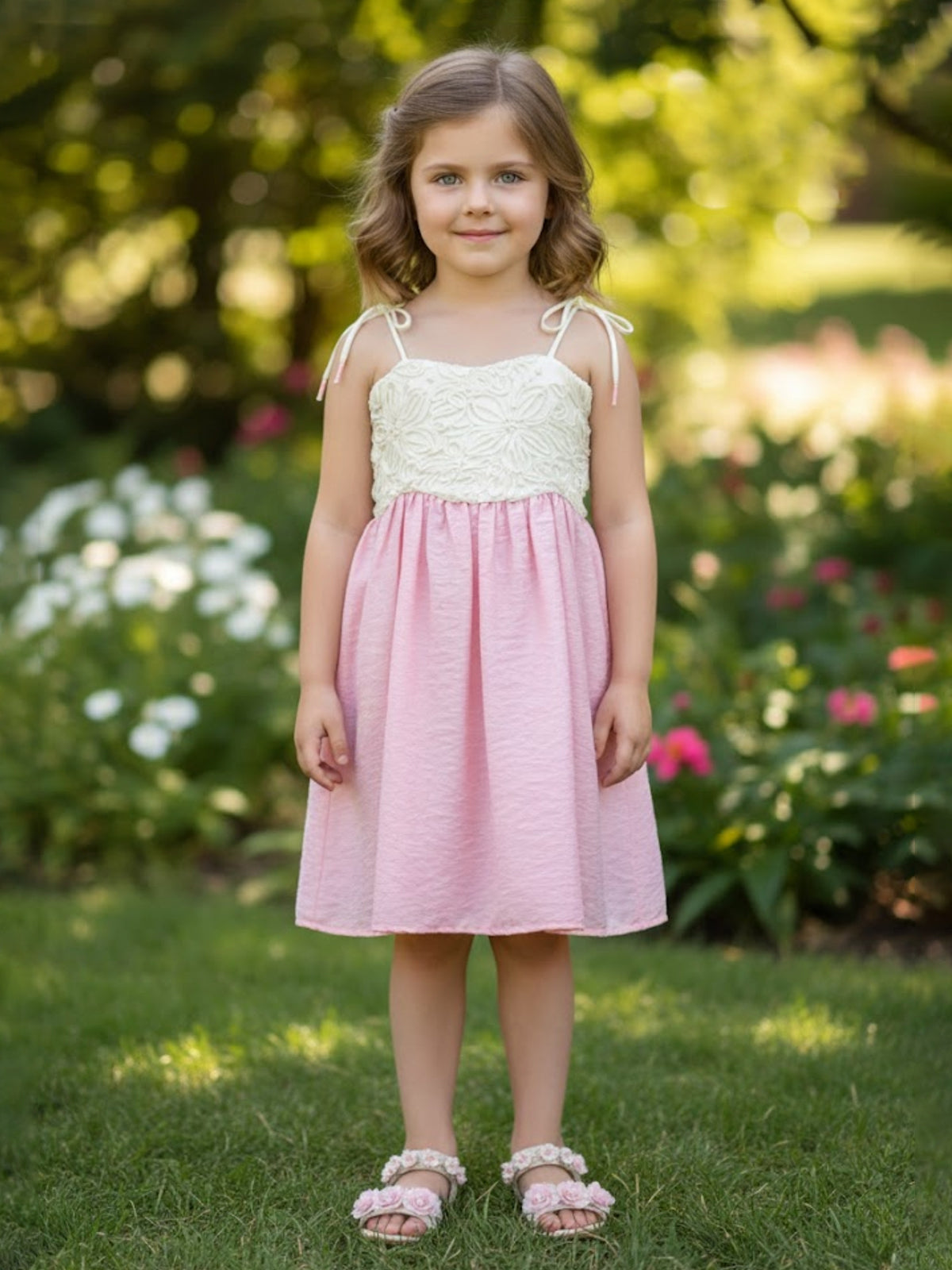 White and pink cotton frock for girls