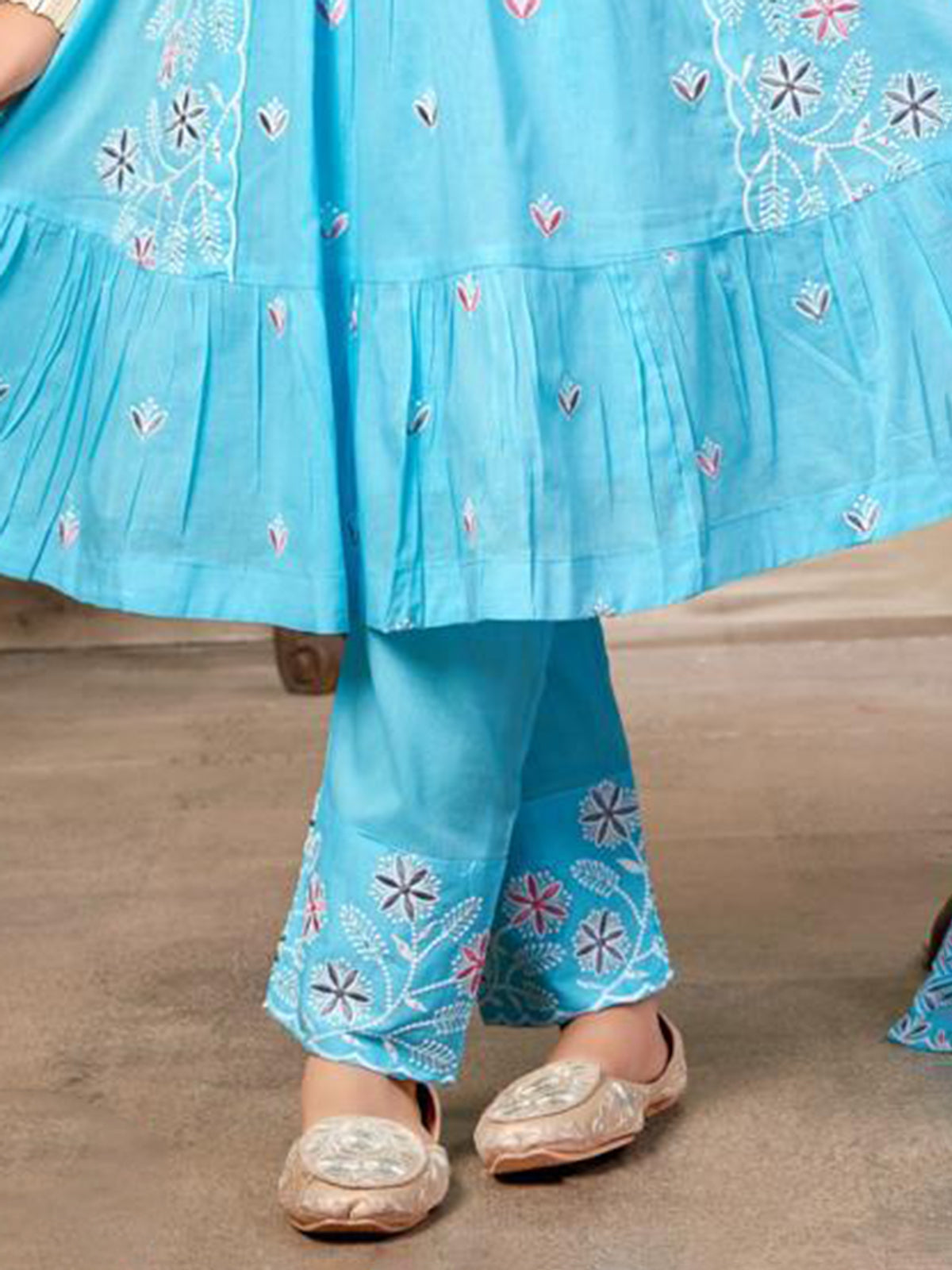 Blue cotton festive wear anarkali suit for girls wedding wear