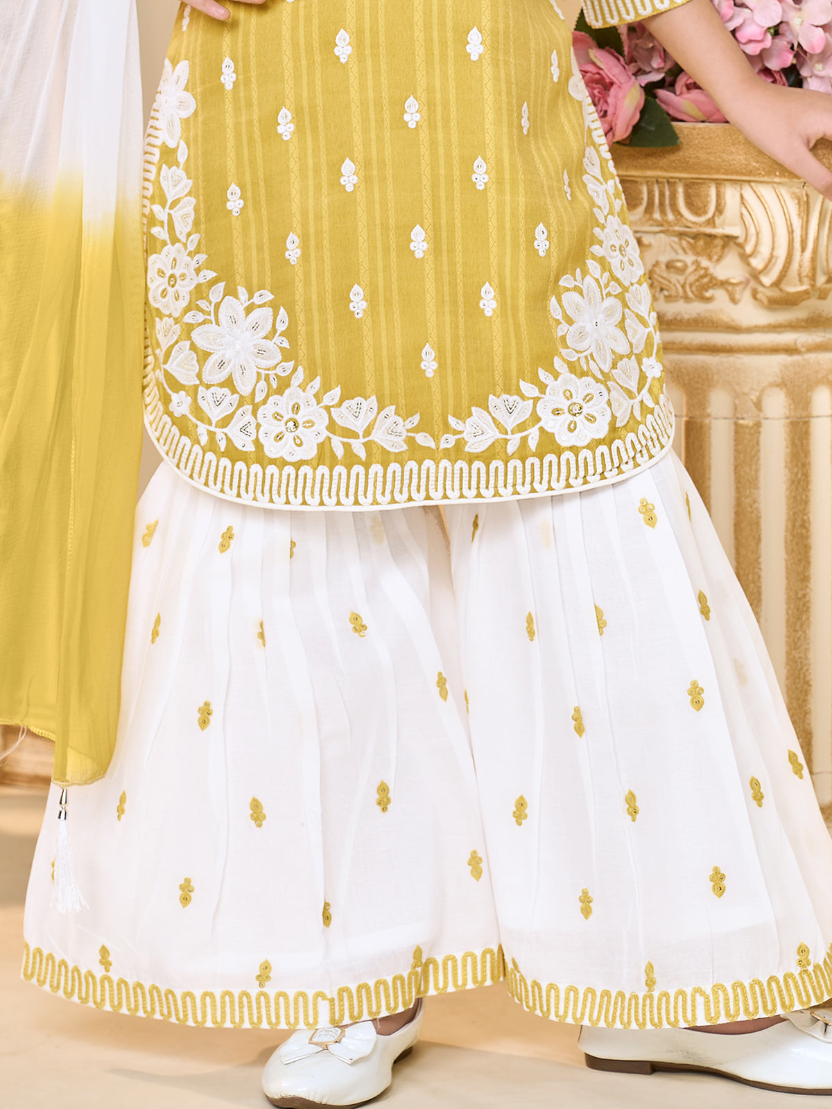 Yellow cotton sharara suit with dupatta