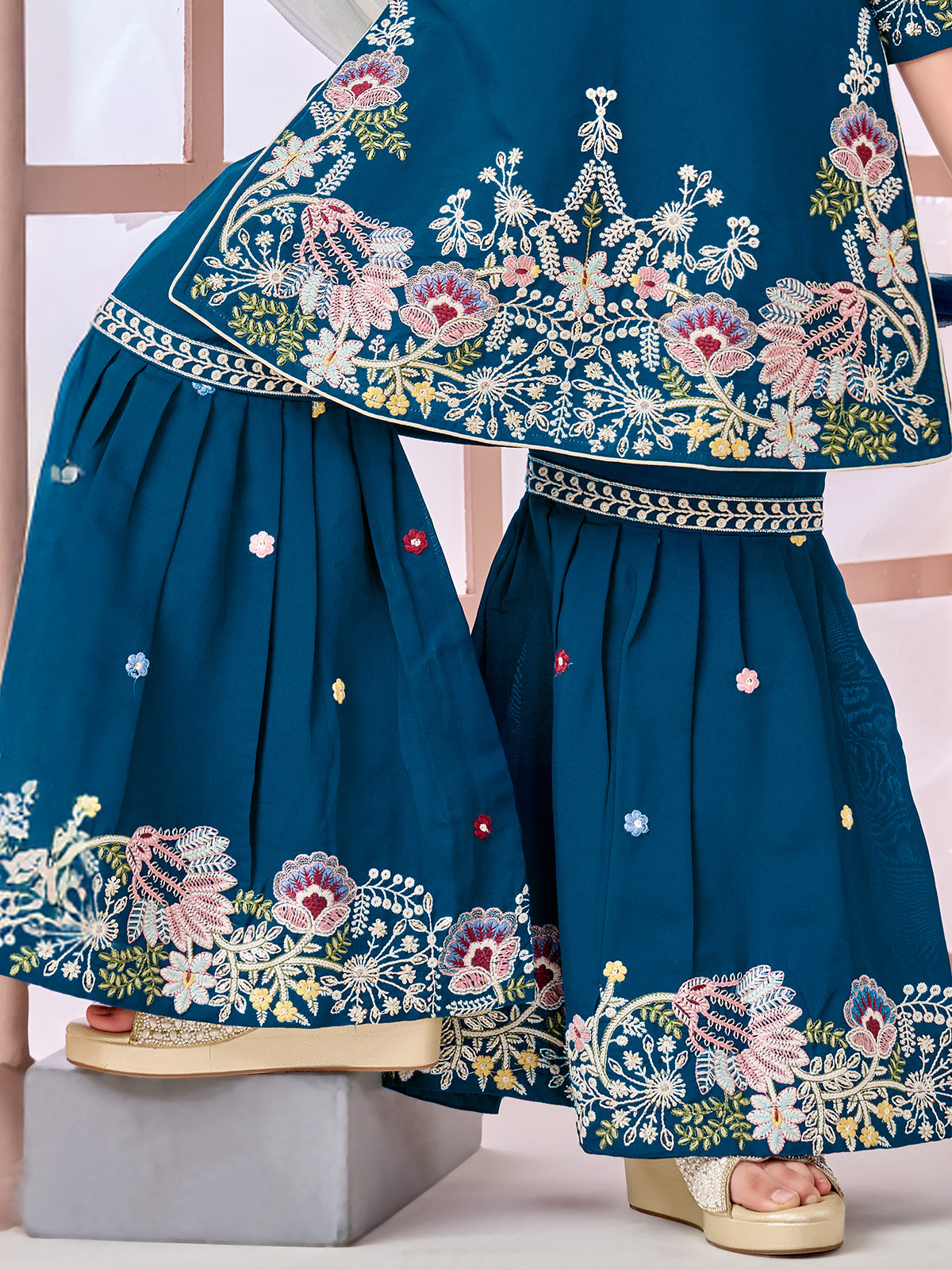 Navy wedding wear cotton silk sharara suit for girls