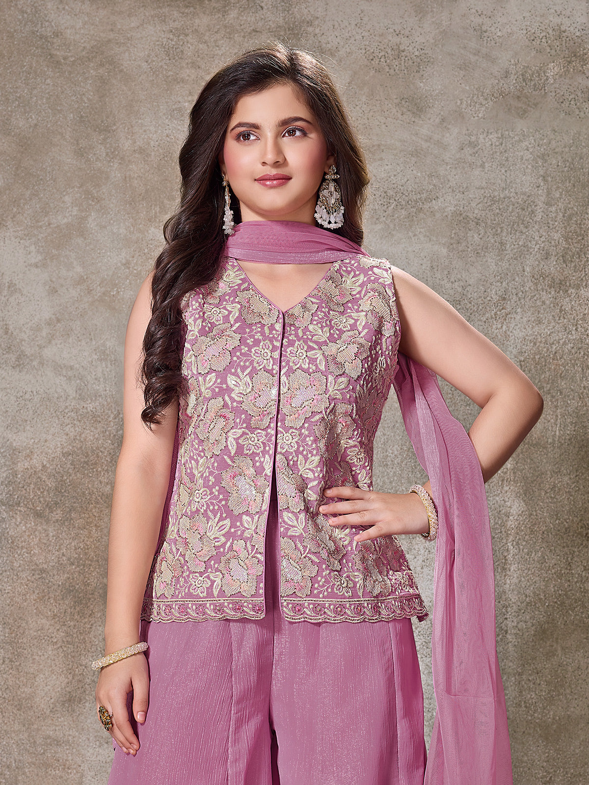 Light purple wedding wear chiffon palazzo suit for girls
