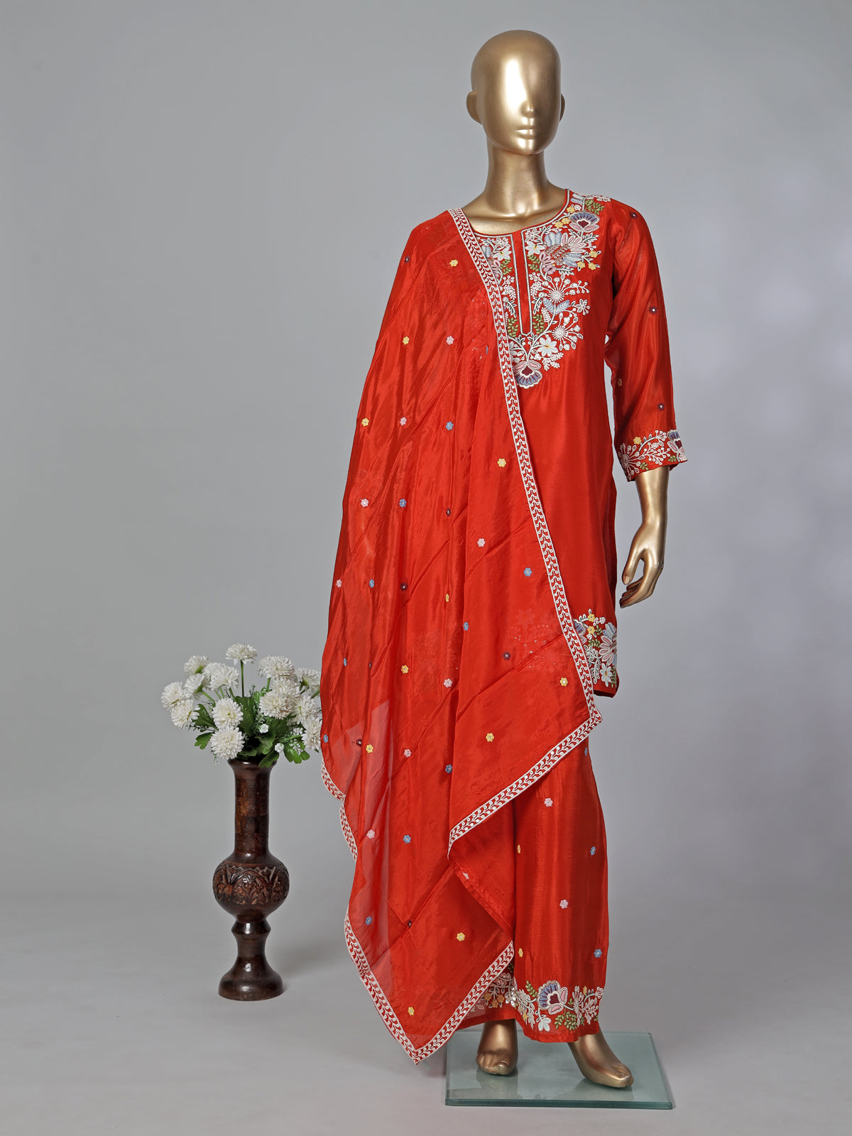 Red silk palazzo suit for women wedding celebration