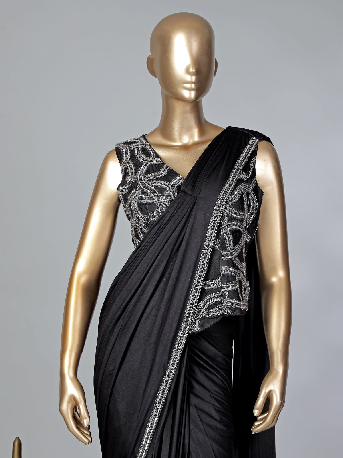 Black lycra ready to wear saree for reception wear
