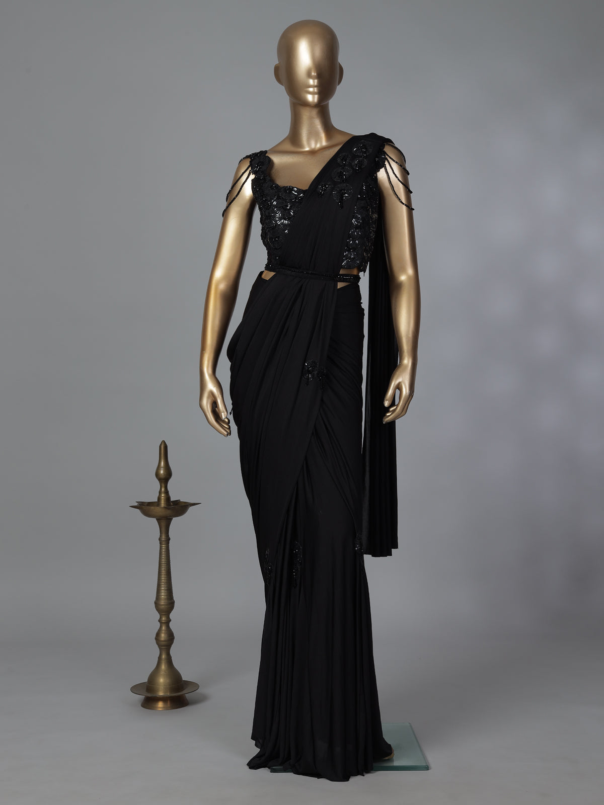 Stunning black lycra ready to wear saree for party wear