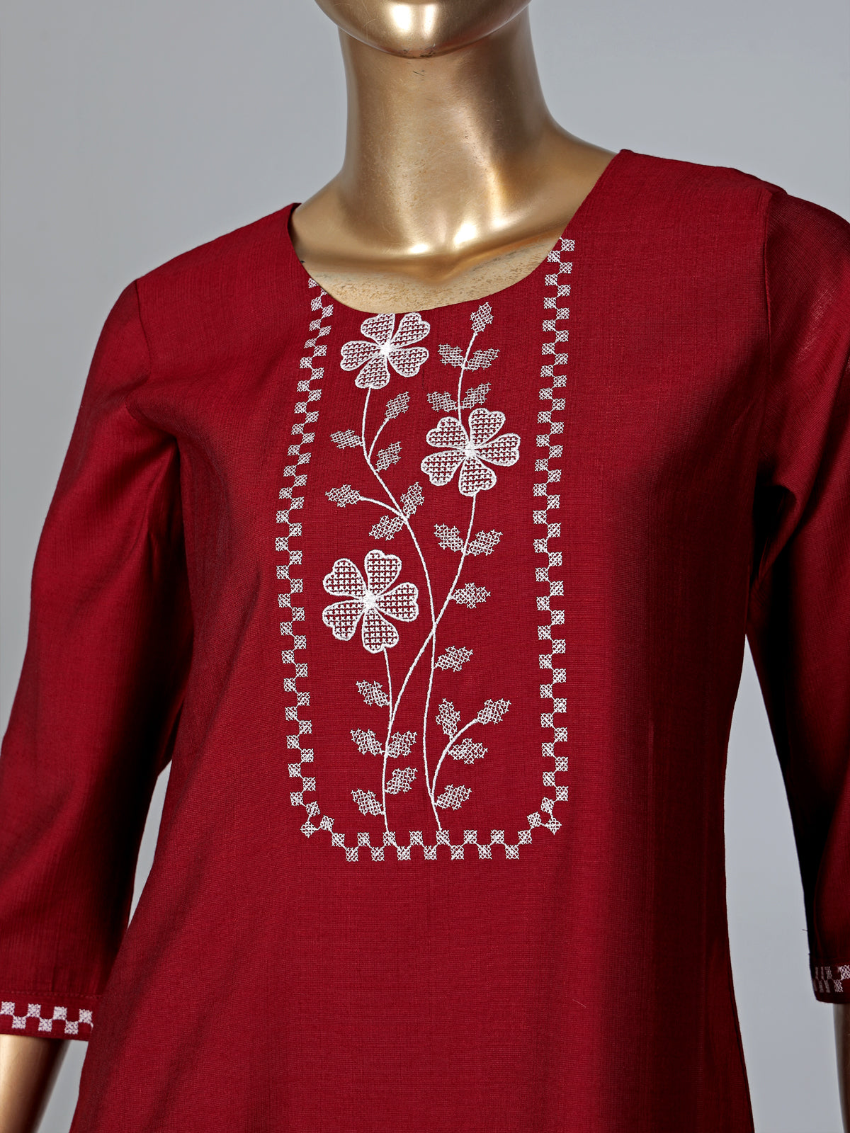 Maroon casual wear cotton silk kurti for women