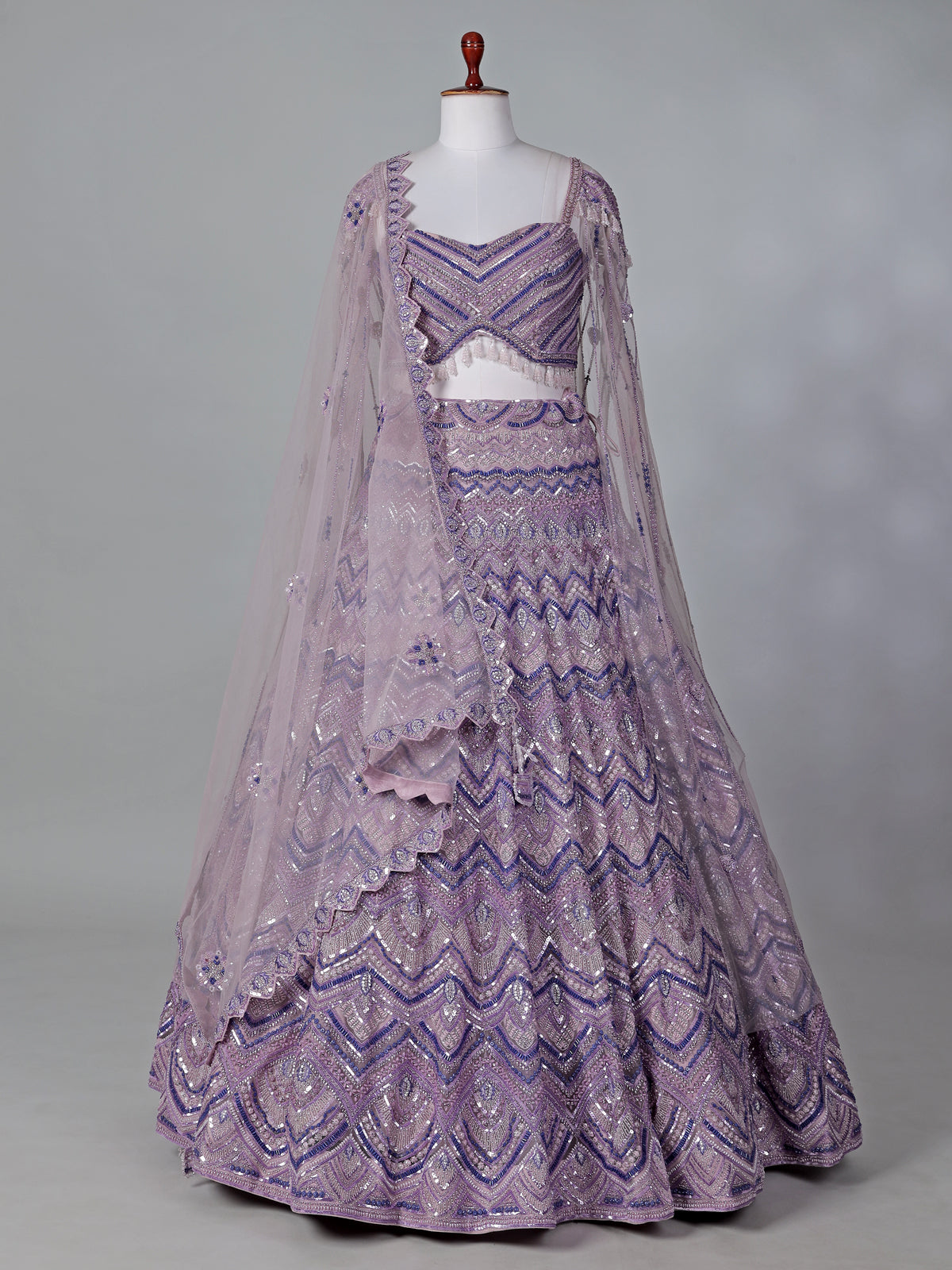 Lilac purple net designer lehenga choli for reception
