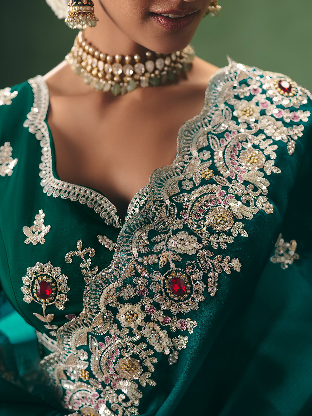 Rama green fancy silk saree for wedding celebrations