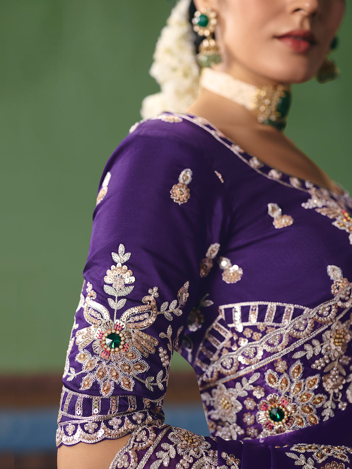 Dark purple fancy silk wedding wear saree