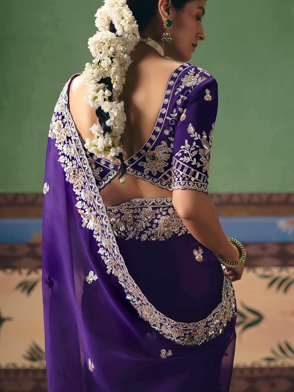 Dark purple fancy silk wedding wear saree