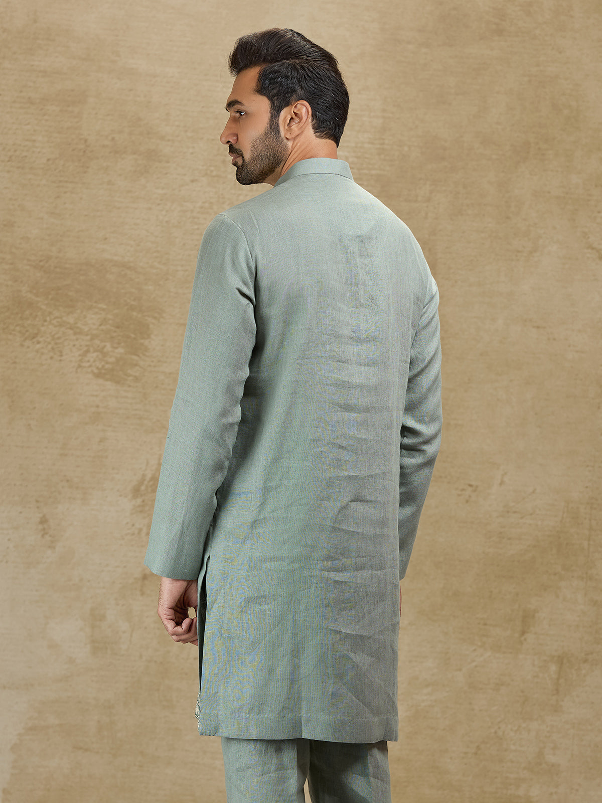 Mint blue festive wear pure linen kurta for men