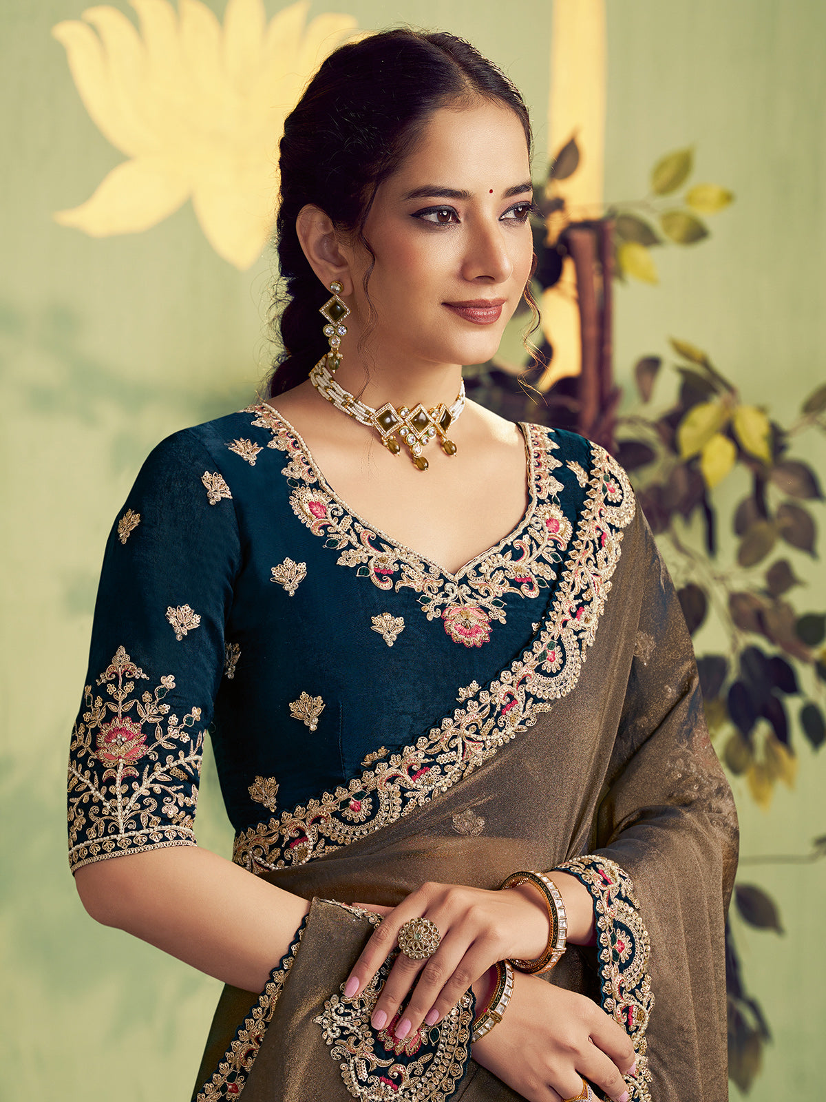 Dual tone blue organza satin saree